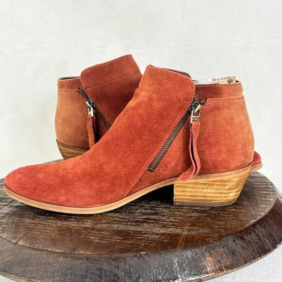 Sam Edelman Booties Womens 9 Packer Rust Suede Leather Stacked Heel Ankle - Picture 7 of 13